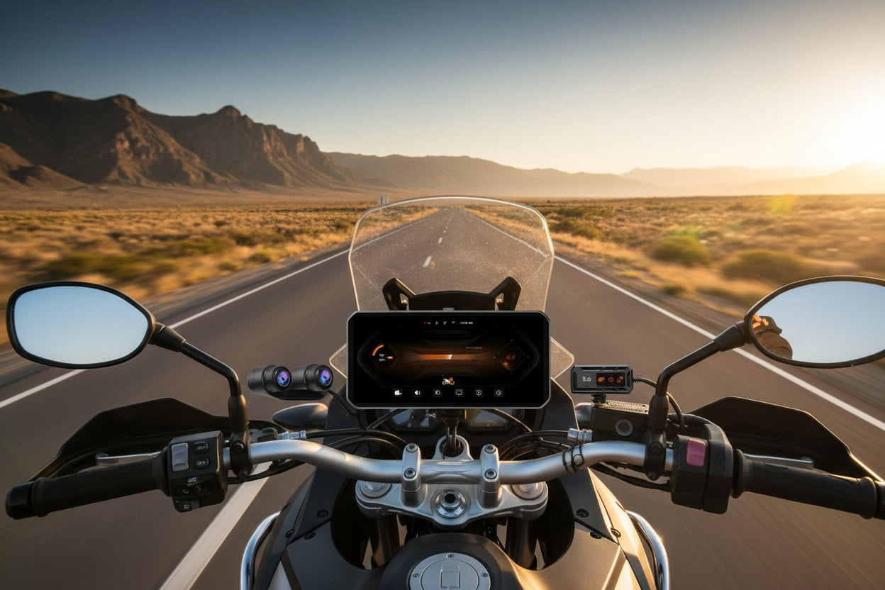 Pantalla Táctil 2xCam para Moto 6,25'' c/ cámara trasera, GPS y Control de presión de neumáticos